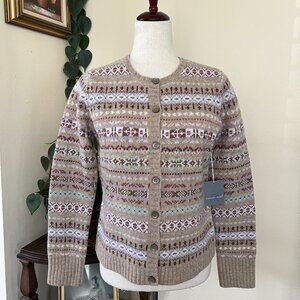 Carroll Reed Beige Fair Isle Lambswool Cardigan sz S NEW NWT